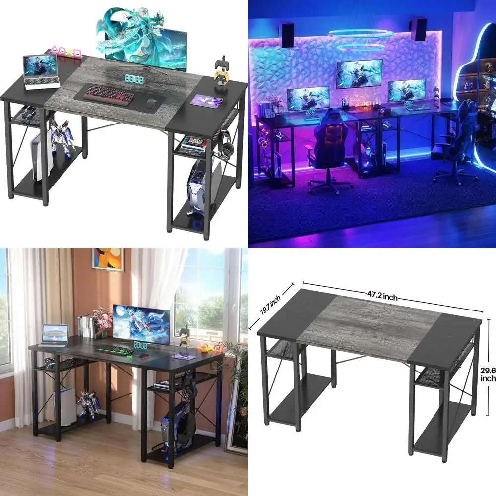 Large 48 Inch Office Desk with Storage Shelves, Study Writing Table, Sturdy PC Desk for Home Use, CPU Stand Included