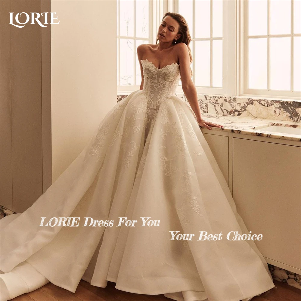 LORIE Vintage Lace Wedding Dresses Appliques Off Shoulder Backless V-Neck Sleeveless Bridal Gown Princess Bride Dress Customized