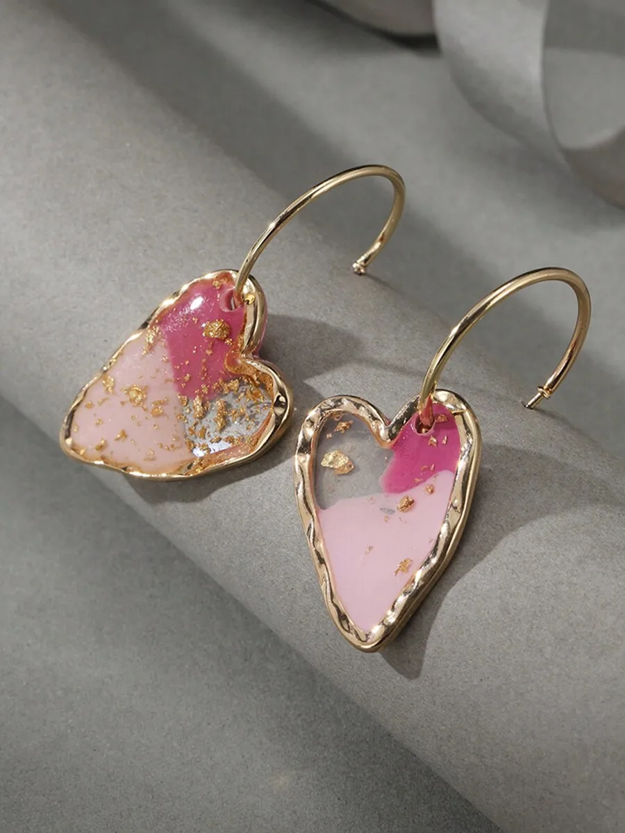 1 par de pendientes de aro con forma de corazón y flores preservadas en resina para mujer, elegantes y dulces, adecuados para el día de San Valentín, cumpleaños, par