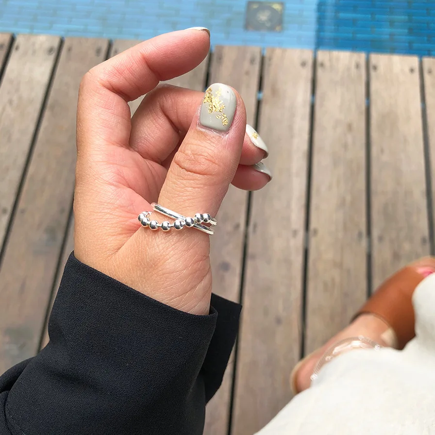 Women's Gold Plated 925 Sterling Open Chain Ball Ring