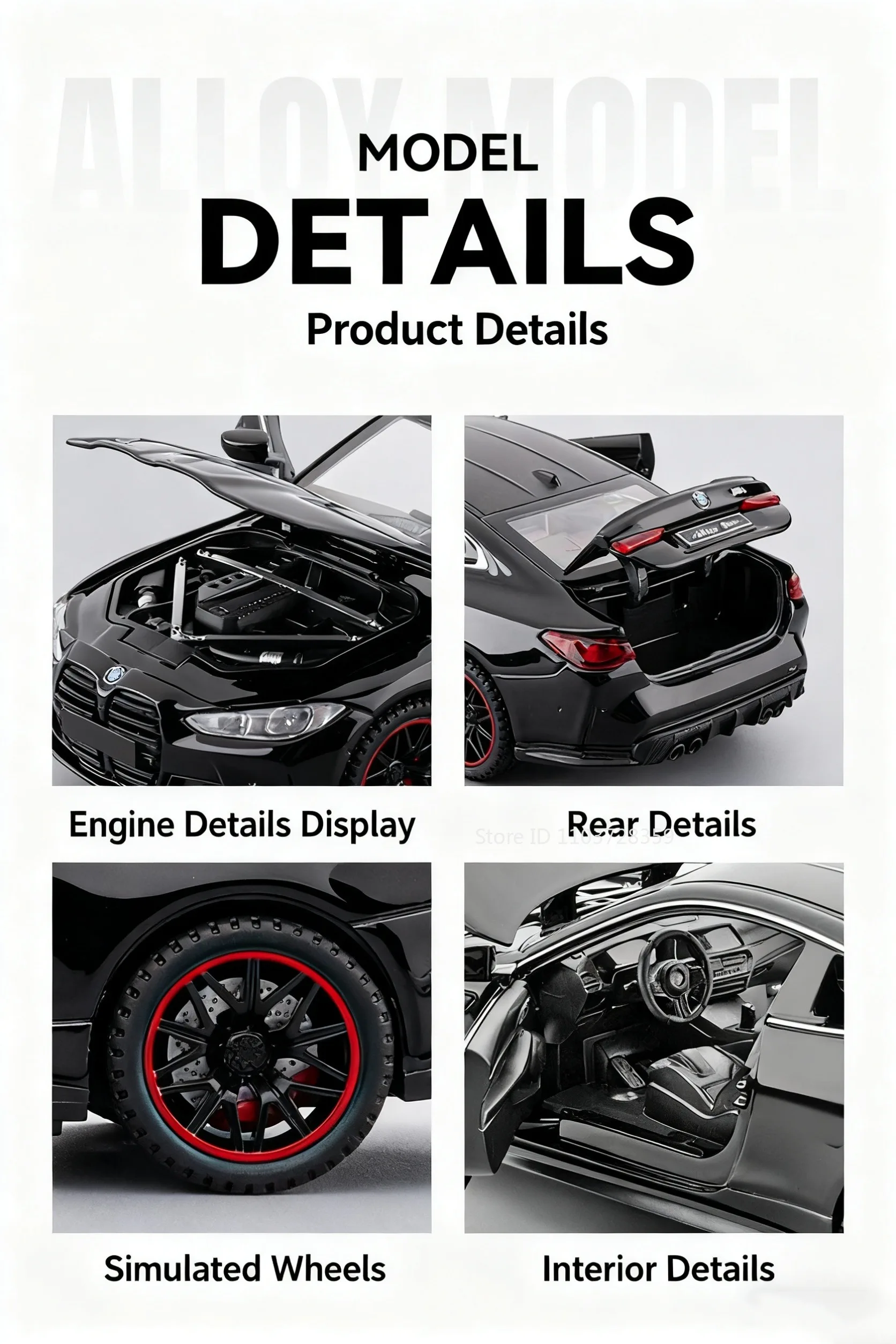 1:32 M4 320I Simulation Auto Modell Spielzeug Metall Diecast Türen Geöffnet Sound Licht Zurückziehen Gummi Reifen Ornament Fahrzeuge für Kinder – Detail 8