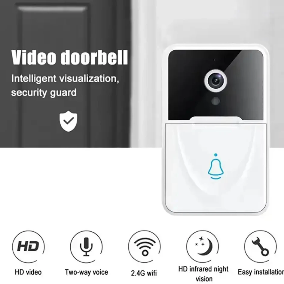 Sonnette vidéo WiFi sans fil, caméra HD, détection de mouvement PIR, alarme IR, sonnette de porte intelligente, interphone pour la maison, sécurité