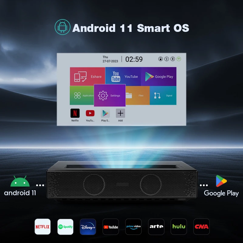 2025 DLP 4K Android 11 WIFI6 BT5.2 H713 1080 Projector 4K فيديو المسرح المنزلي رمي قصير للغاية