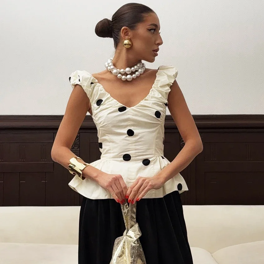 Vintage Polka Dot Backless Top Women