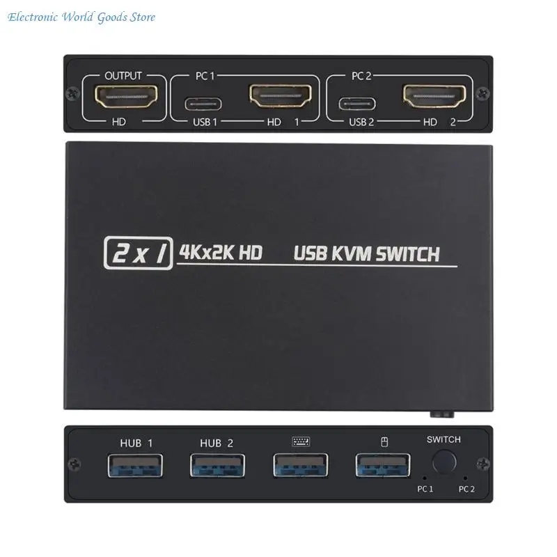 A3PD Easy Switching HDTV KVM Switcher 2Port Selector untuk Perangkat USB Plug and Play