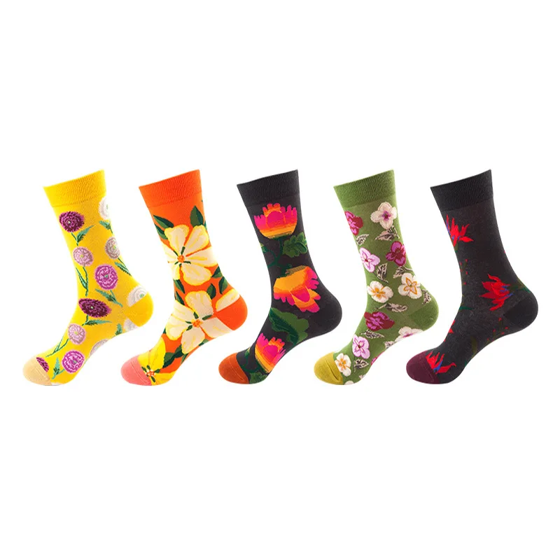 1pair Combed Cotton Fashion Hip Hop Man woman Socks Harajuku fruit Skateboard oil painting animal Happy Socks Funny Sokken