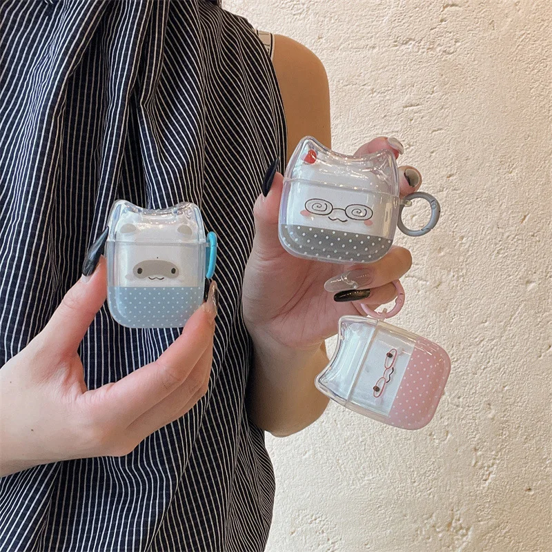 3D Puppy Earphone Case Cartoon Dog TPU Headphone Protective Cover with Hook Clear Housing Shell  for AirPods 1/2/3/4/Pro/Pro 2