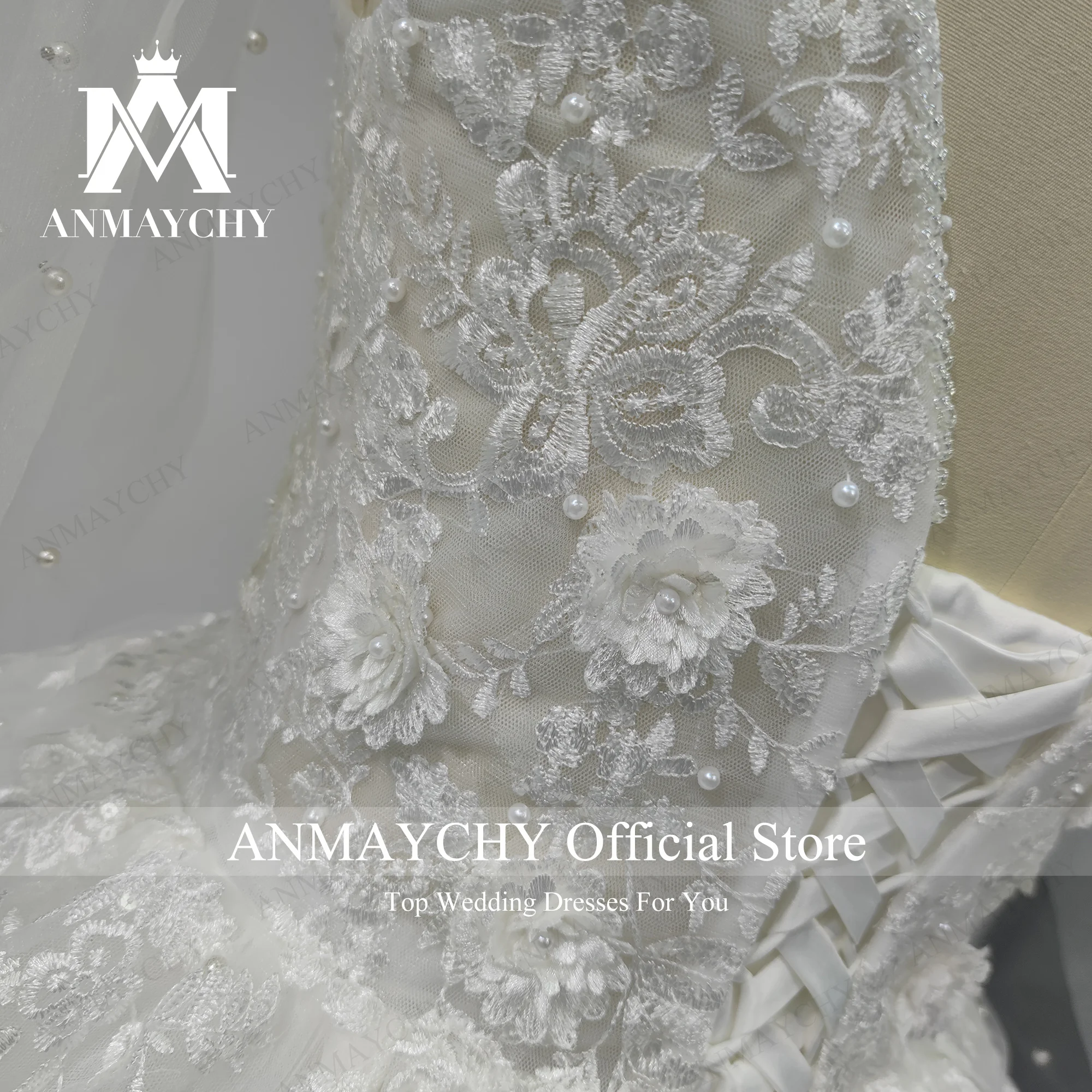 ANMAYCHY Ball Gown Wedding Dresses For Women 2023 V-neck Embroidery Beading 3D Flowers Real Show Wedding Gown Vestidos De Novia