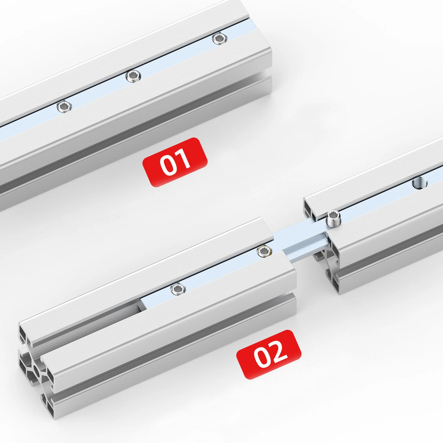 2020, 3030, 4040, 4545 180-Grad Gerader V-Nut/T-Nut Verbinder Interner Verbinder Aluminiumprofil-Verbindungsstreifen mit Schrauben