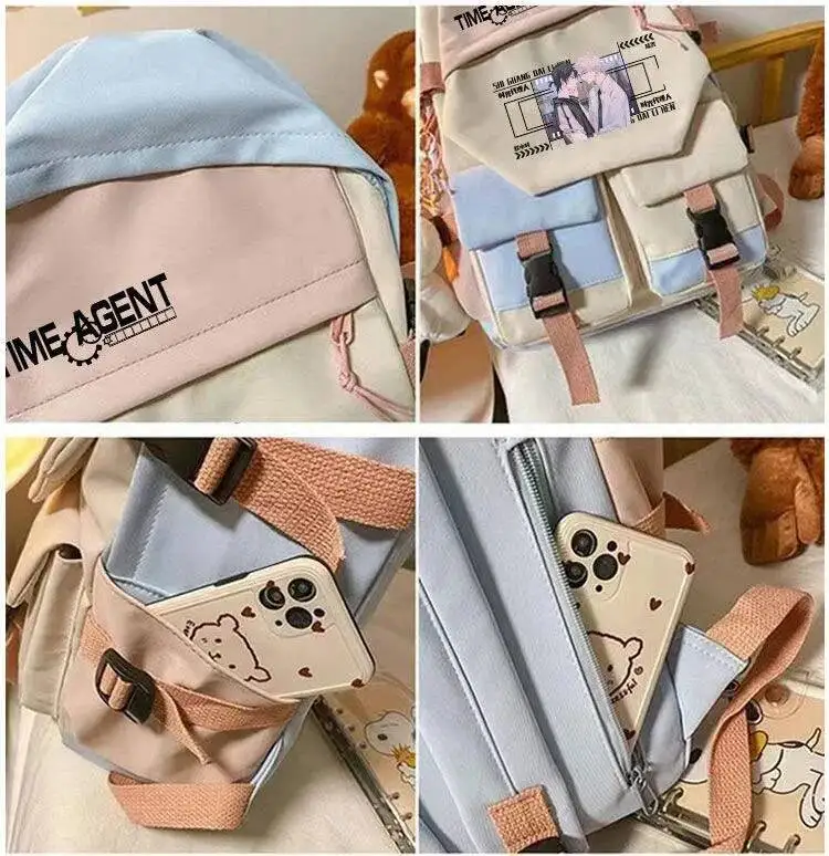 Juego de Anime negro Rosa enlace Click estudiantes adolescentes Mochilas escolares Mochilas de gran capacidad para lindo Kawaii