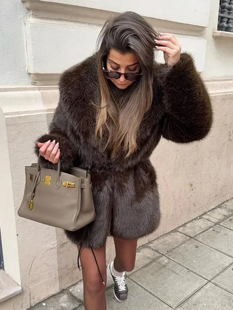 Autumn And Winter New Europe And The United States Retro Style Brown Faux Fur Effect In The Long Coat Coat Women's Clothing