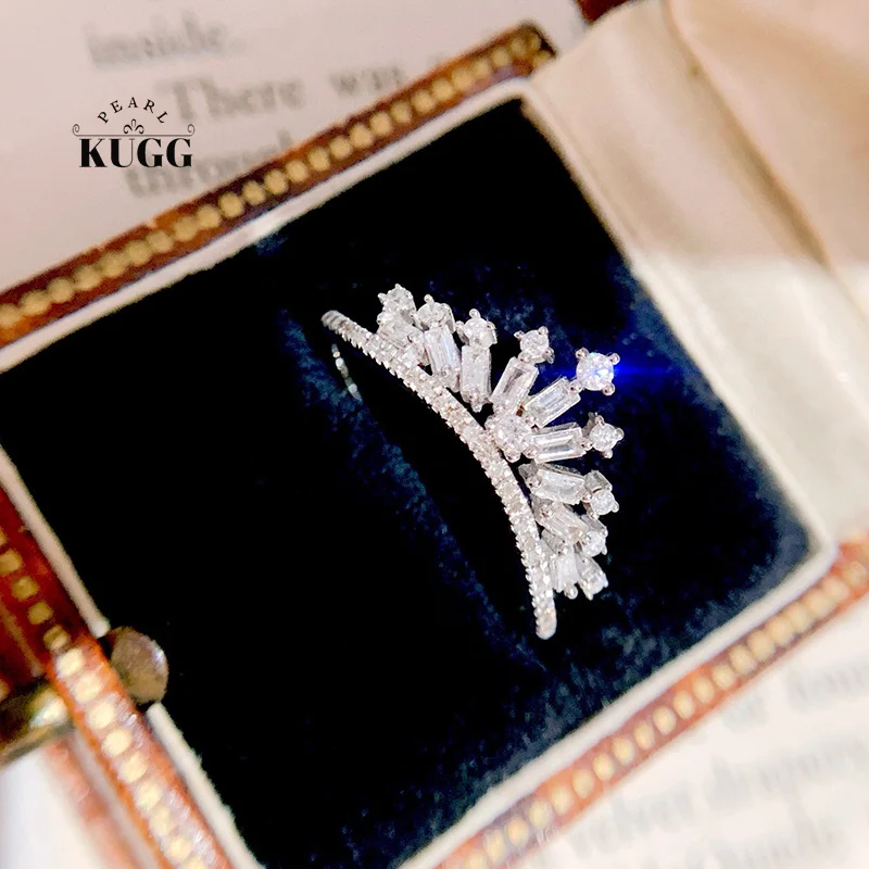 

KUGG 100% 18K White Gold Rings Romantic Crown Shape 0.40carat Real Natural Diamond Engagement Ring Women High Wedding Jewelry