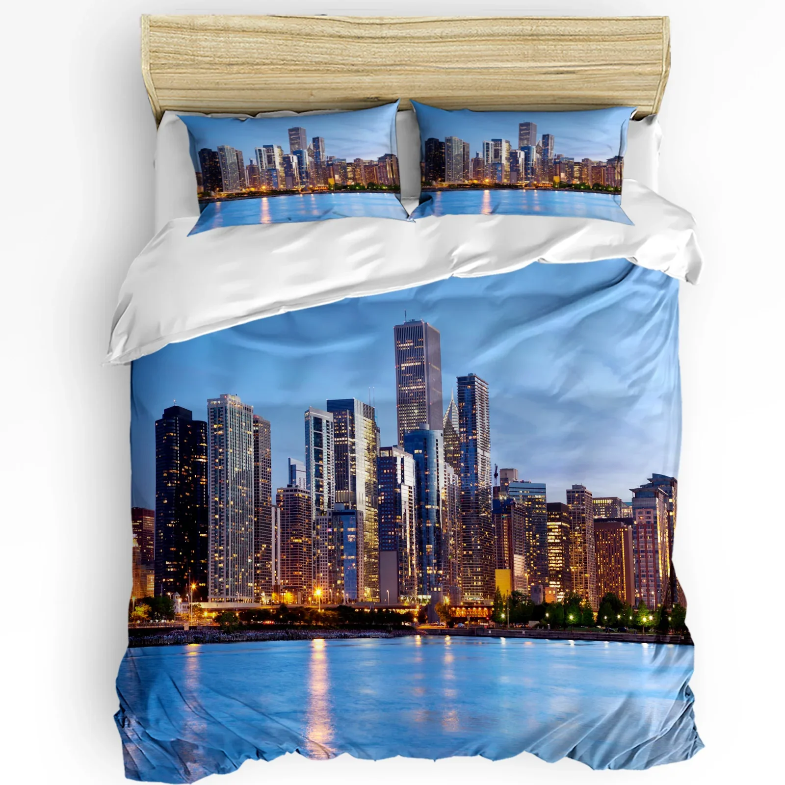 

City Building Sea Landscape Printed Comfort Duvet Cover Pillow Case Home Textile Quilt Cover Boy Kid Teen Girl 3pcs Bedding Set