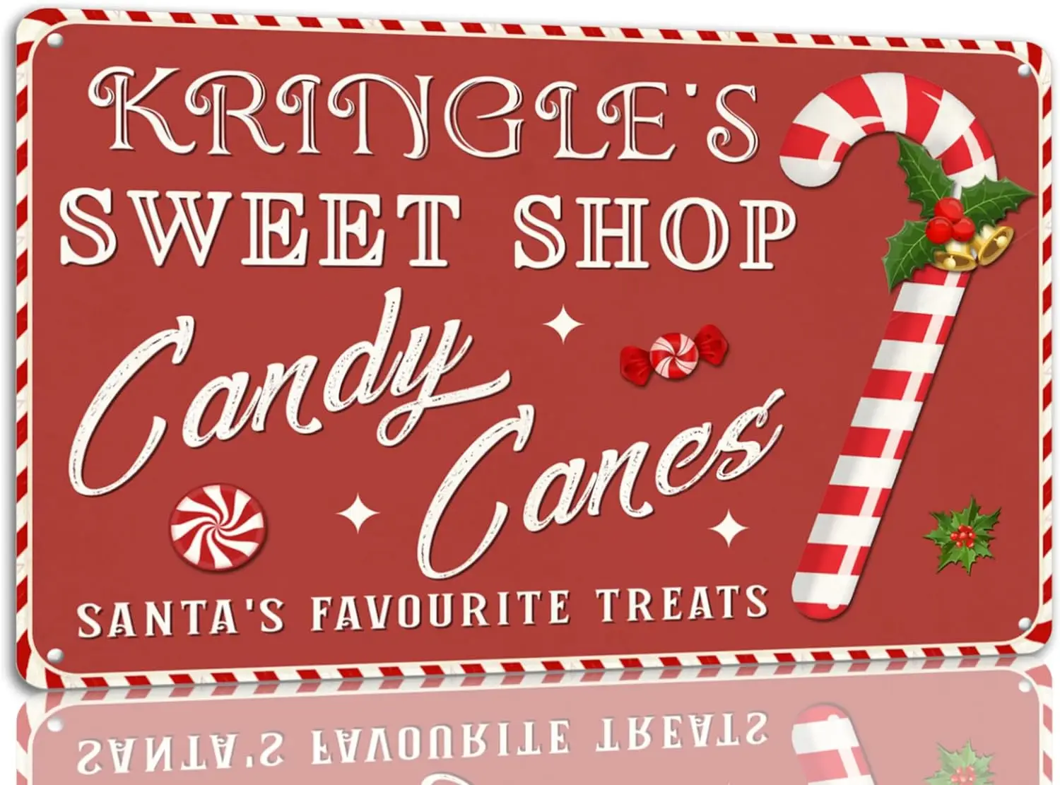 Kringle's Sweet Shop Candy Canes Tin Sign Funny Christmas Metal Signs Retro Santa Sign Christmas Wall Art Decor For Home Caf