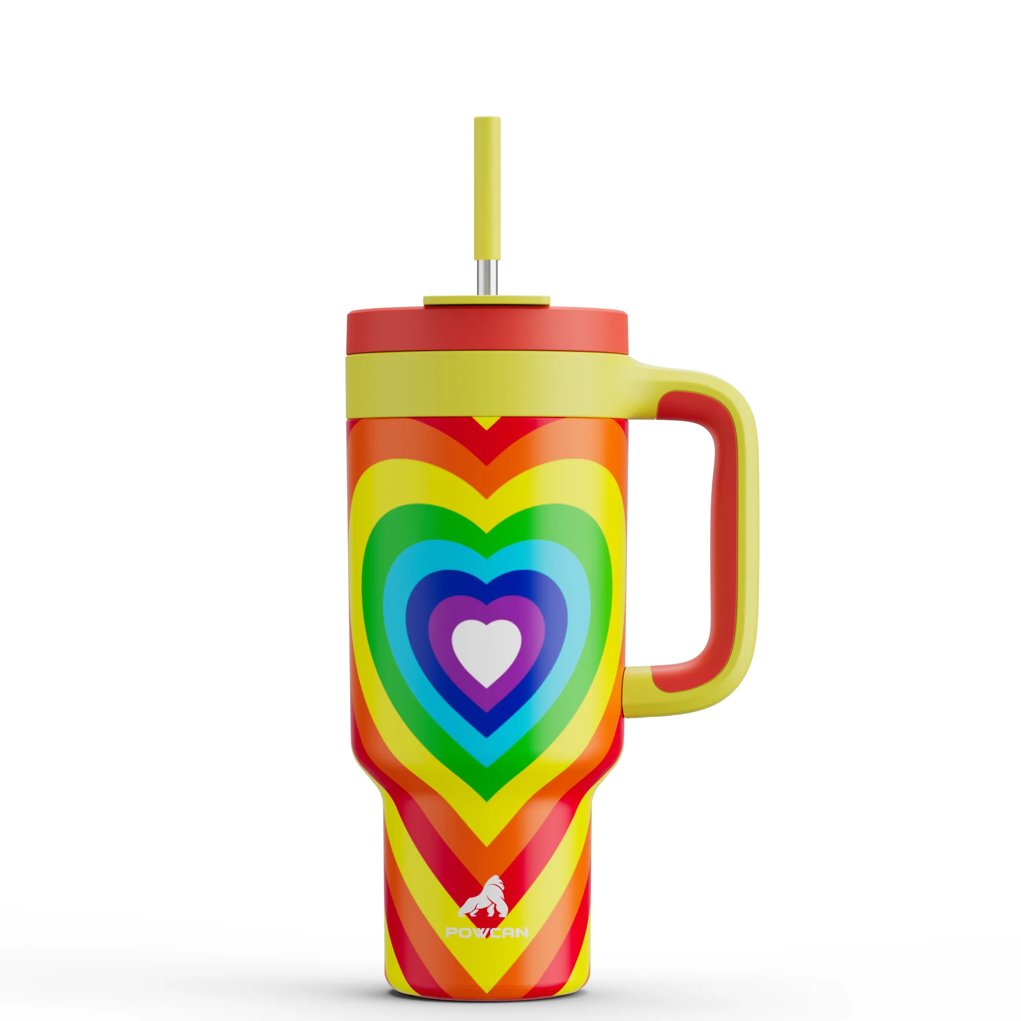 

Powcan 40oz Vacuum Tumbler Handle Straw Rainbow Prints Stainless Steel Travel Leak-Proof Coffee Car Mug Portable Water Bottle