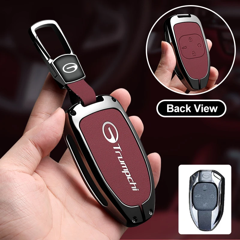 Leather Key Case Cover For GAC New Energy Trumpchi 2021 Empow J11 J12 J13 J14 J15 J16 GS8 Auto Accessories Car Key Metal Shell