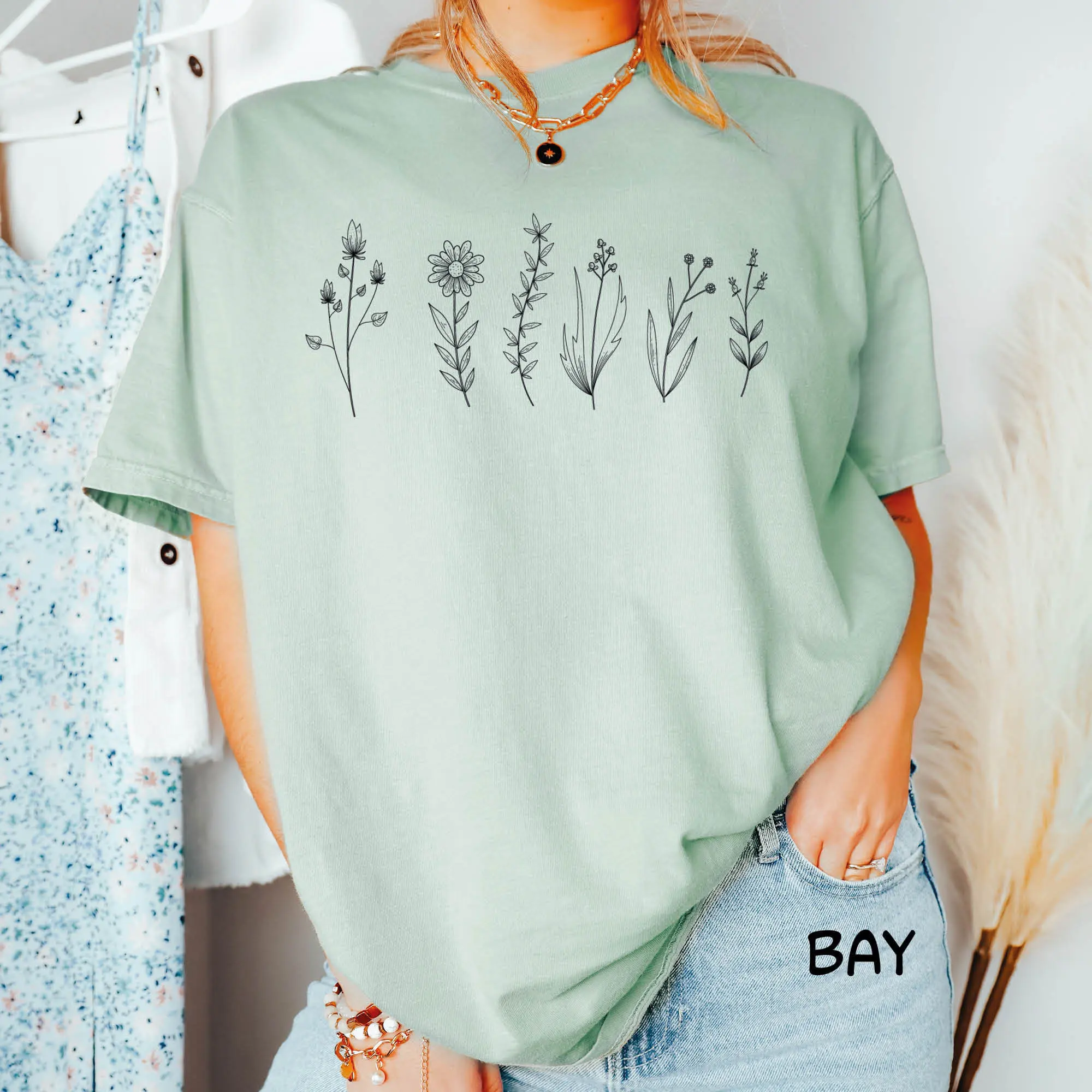 편안한 색상 야생화 티셔츠, 식물 애호가 야생화 꽃, 자연