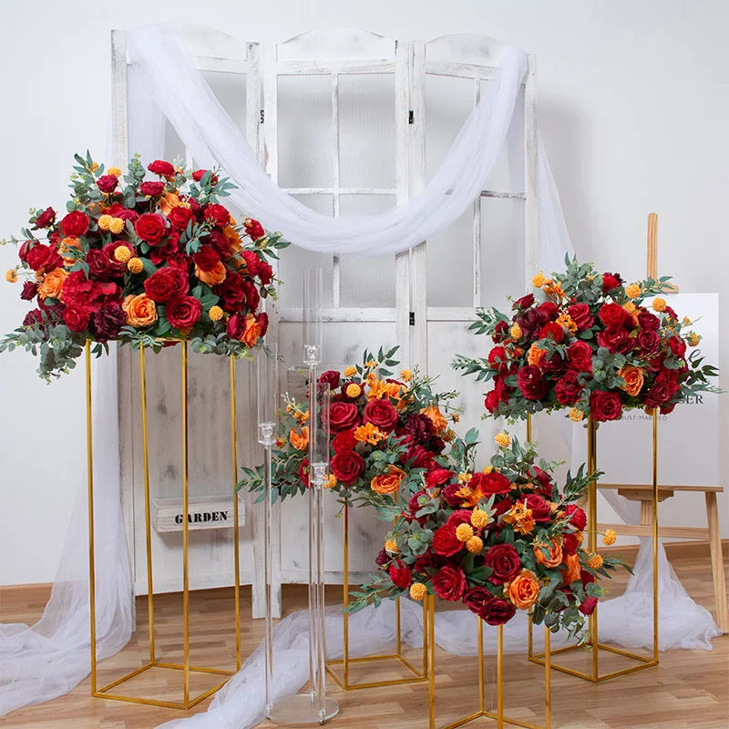 

Uflower Flower Ball Luxury White Red Blue Pink Rose Green leaf Wedding Table Centerpiece Decor Event Props Flower Arrangement