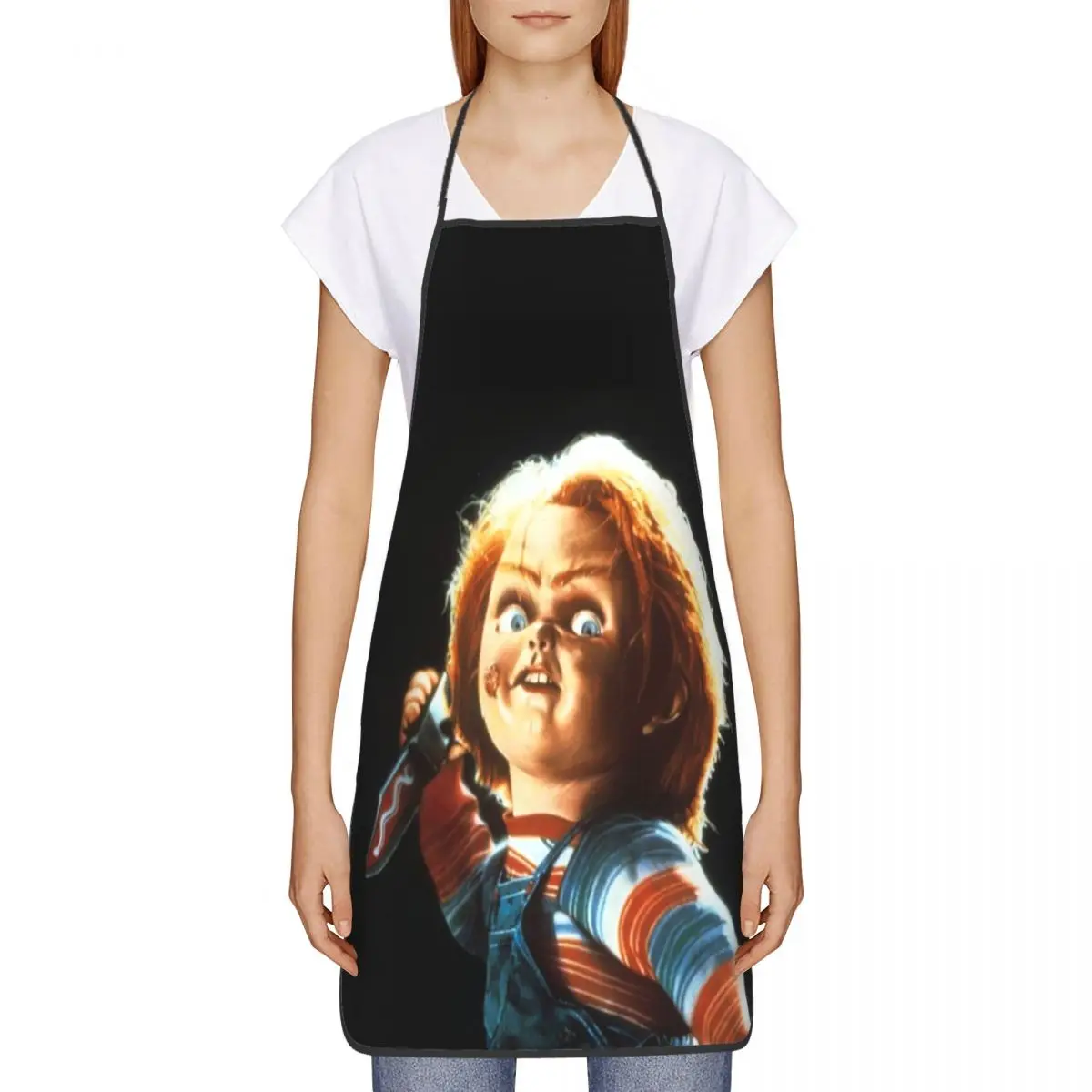 Custom Bib Horror Devil Doll Chucky Aprons Men Women Adult Chef Cooking Kitchen Child's Play Movie Tablier Cuisine Gardening