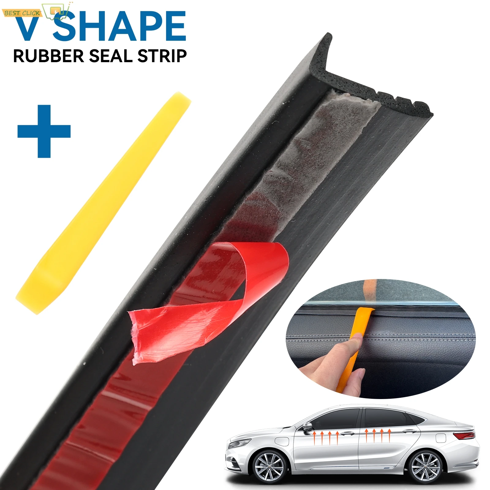 V Type Car Door Glass Rubber Sealing Side Window Seal Strip Sealant Weatherstrip Auto Seals Soundproof For VW Audi Kia Ford BMW