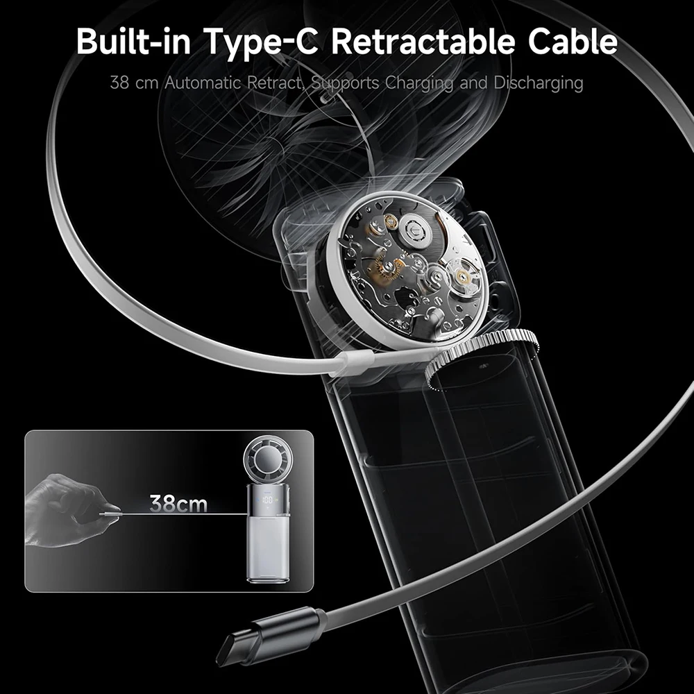 مروحة 3 في 1 للتنقل/المكتب المنزلي، بطارية 6000 مللي أمبير، 120 °   دوران، سرعة ستبليس وكابل مدمج من النوع C للمنزل
