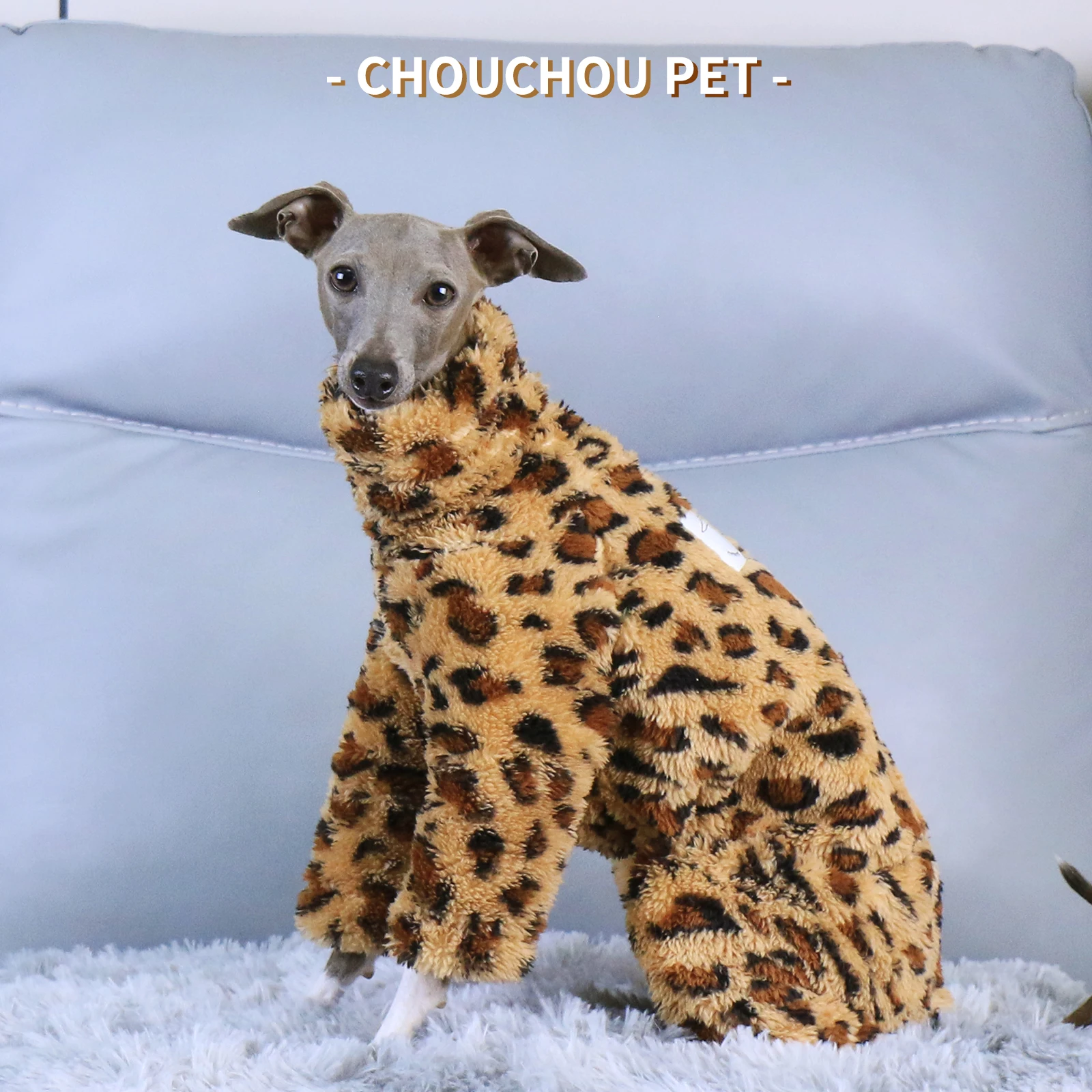 Winter puppy pajamas soft and comfortable leopard print dog clothes high collar warm iggy whippet long legs pet coat