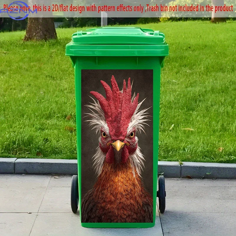 [2D Flat Printing] 1pc 2D Pattern Printed Kitchen Trash Can Sticker, X Cm Red Crown Angry-Eyed Rooster Theme Kitchen Home Deco