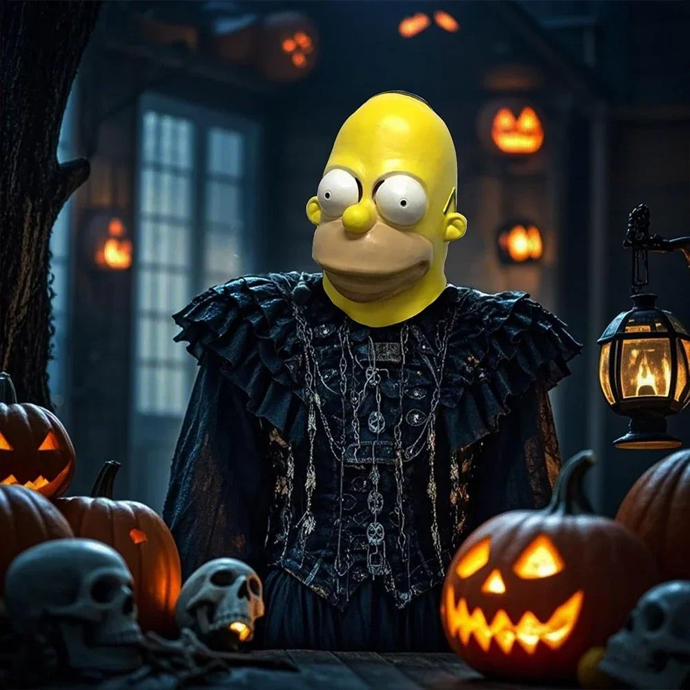 

Anime The Simpsons Mask Homer Jay Simpson Cartoon Creative Cosplay Latex Helmet Bart Simpson Halloween Party Costume Props Gift