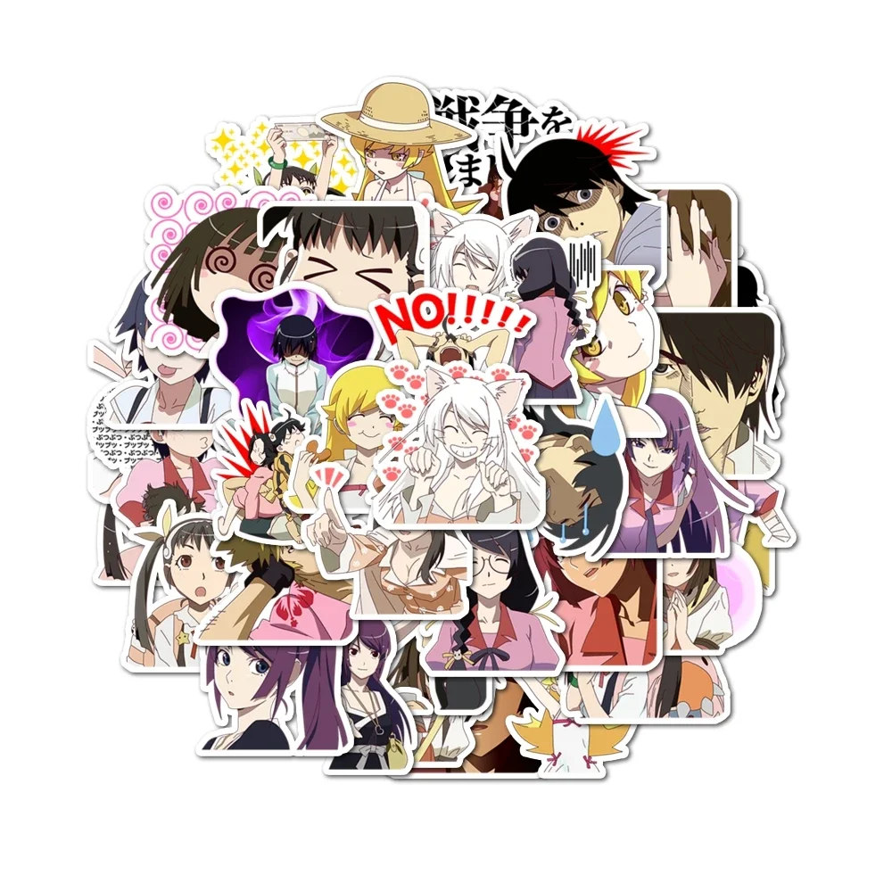 40pcs Anime Monogatari Stickers Self-Pasting Can Be Used To Decorate Refrigerators, Mirrors, Cups, Helmets, Etc., Surprise Gifts