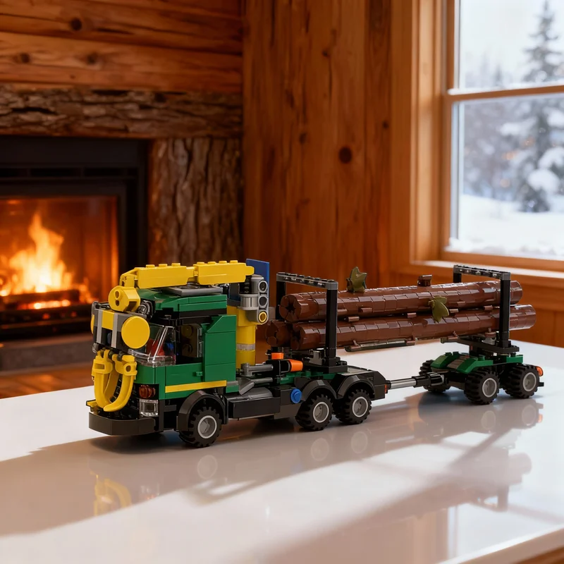 

443 детали MOC: Грузовик-лесовоз с прицепом, модель городского транспорта, строительные блоки, игрушки, архитектурные конструкторы, идея для рождественского подарка, развивающие кирпичики