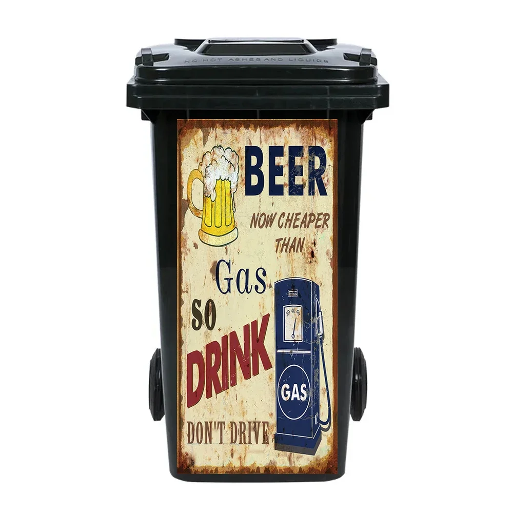 British Style Retro Graffiti Trash Can Sticker Removable Waterproof Outdoor Wheeled Sanitation Trash Can Decorative Sticker