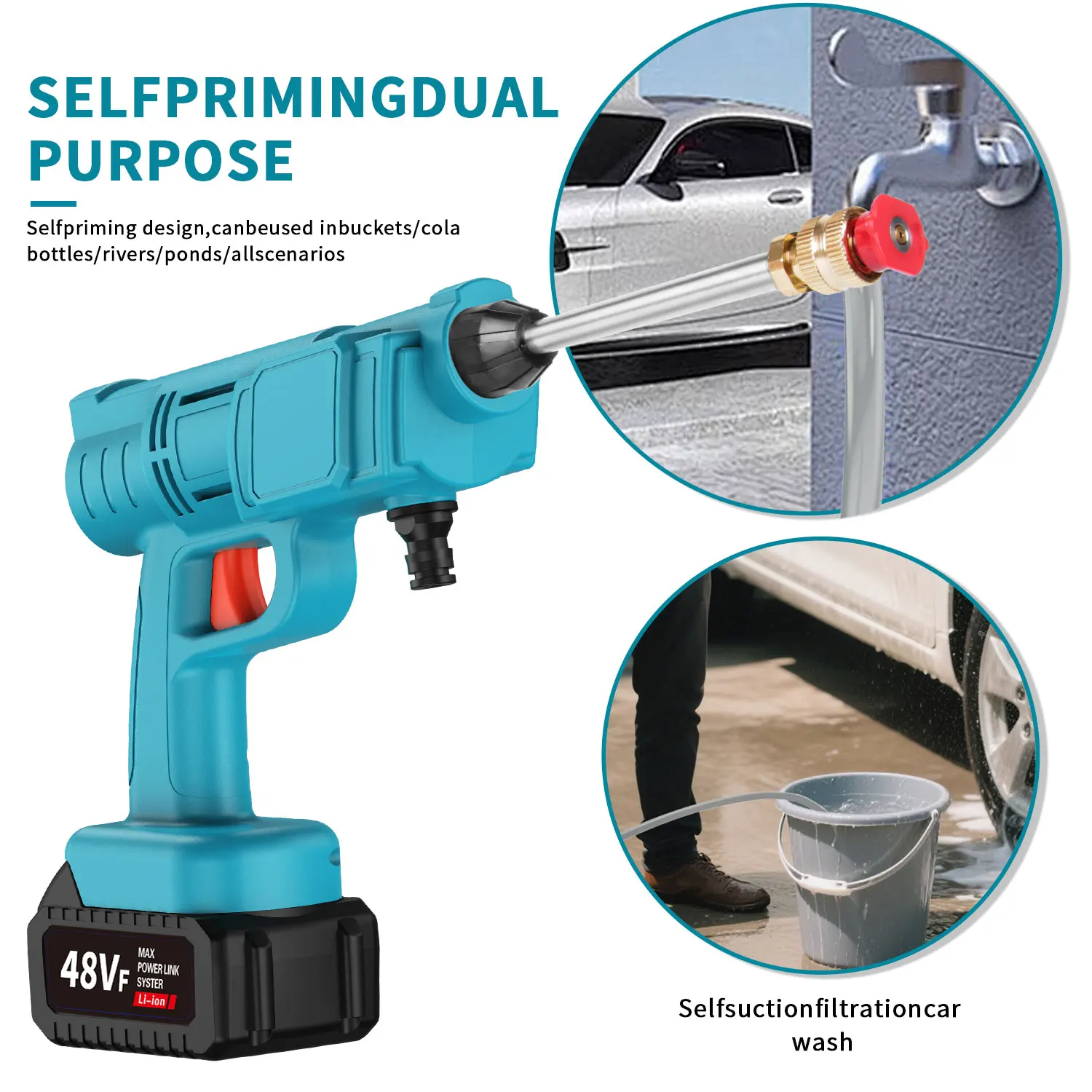 200BAR 2500 واط اللاسلكي منظف بالضغط العالي غسالة رذاذ مدفع المياه غسيل السيارات ضغط آلة تنظيف المياه لبطارية 21 فولت #5