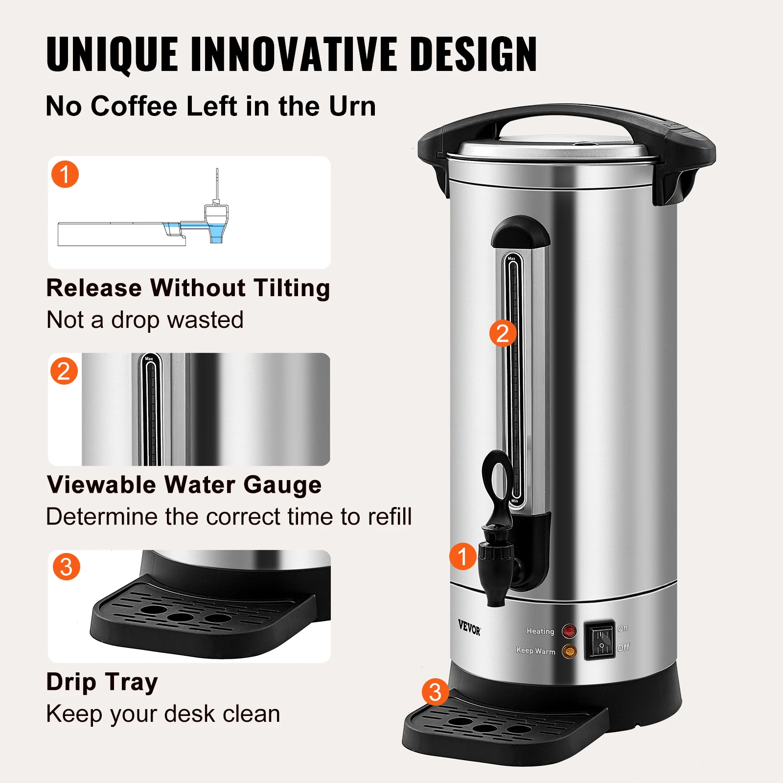 VEVOR 110 Cups Stainless Steel Coffee Thermos Urn Commercial Hot Water Dispenser for Camping Fast Brewing Easy Cleaning