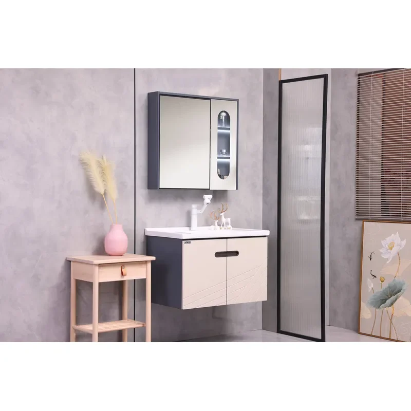 Modern Multi-Layer Solid Wood Bathroom Cabinet Smart Mirror Set with Dressing Table Sink and Wash Basin for School