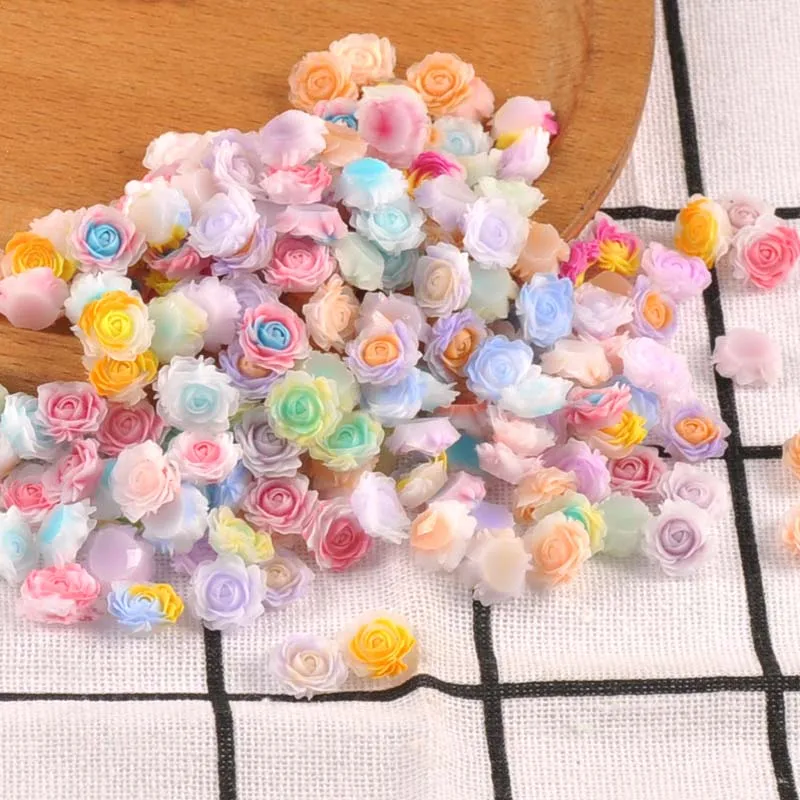 100PCS 10mm flatback Resin Cabochons Rose flower for Scrapbooking Craft  DIY Phone Nails Decals Decor ornaments cp4025