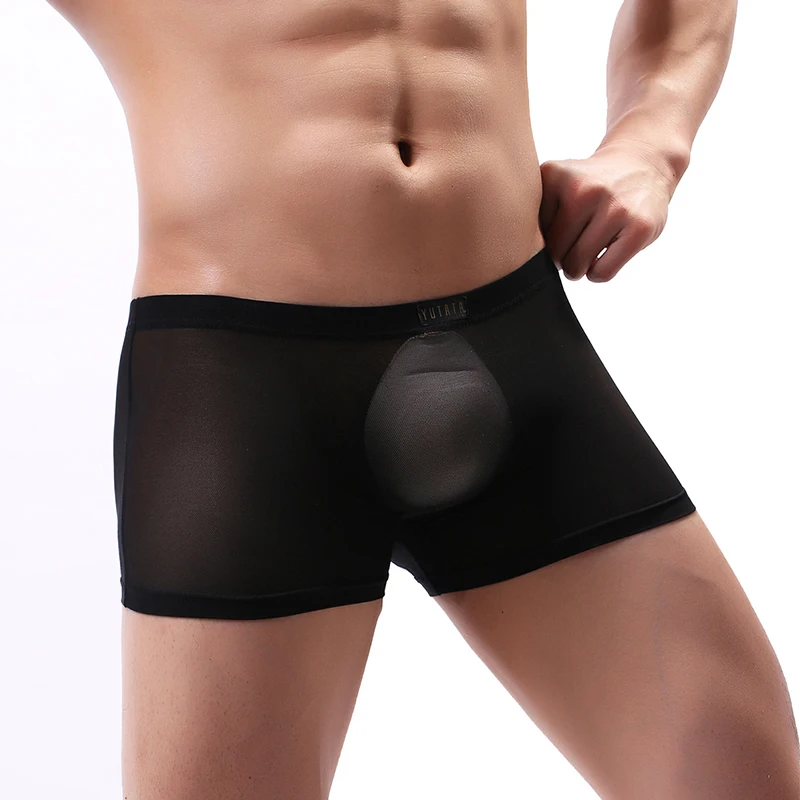 Eur tamanho masculino bulge bolsa boxer malha respirável ultra-fino shorts ver através cuecas cueca homem calcinha transparente