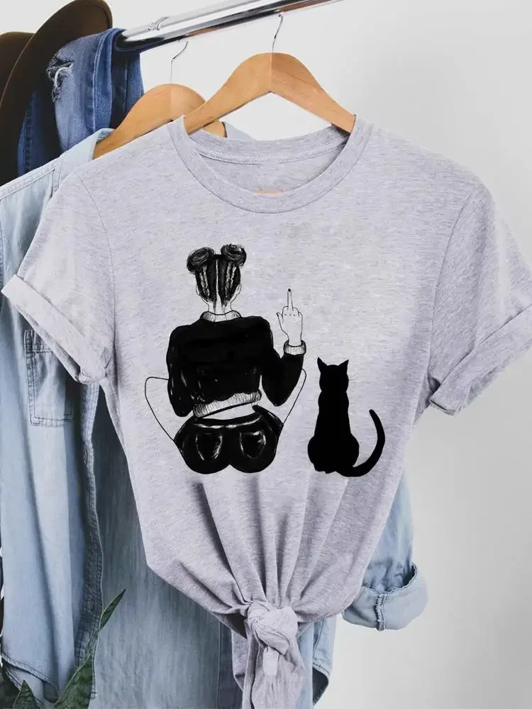 Casual T Shirt Pet Cat Lovely Clothes Women Female Summer Clothing Print Graphic 90s Sweet Style Tee Fashion Short Sleeve