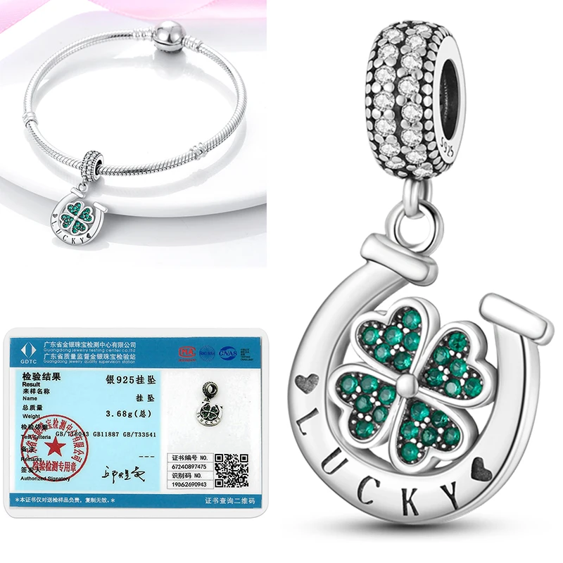 جديد 925 فضة الصبار أربع أوراق البرسيم سحر الربيع الأخضر سلسلة قلادة بها خرزات لسوار الخرز الأصلي DIY مجوهرات #3