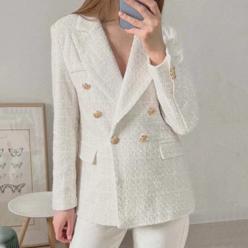 

Женские двубортные пиджаки, пальто, весенне-осенняя винтажная уличная одежда, женская верхняя одежда с длинными рукавами и лацканами, женские модные куртки