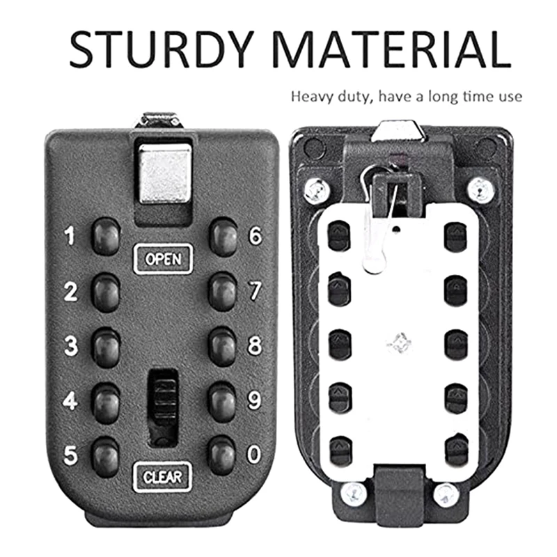 1Set Key Storage Box 10-Digits Combination Lockbox For Outside Wall Mount For Home Dark Gray