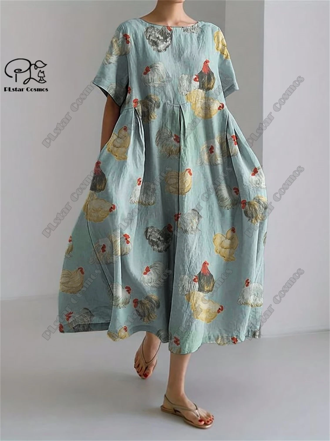 Plstar cosmos 3d impresso retro floral feminino manga curta em torno do pescoço vestido verão casual férias estilo rua série 10