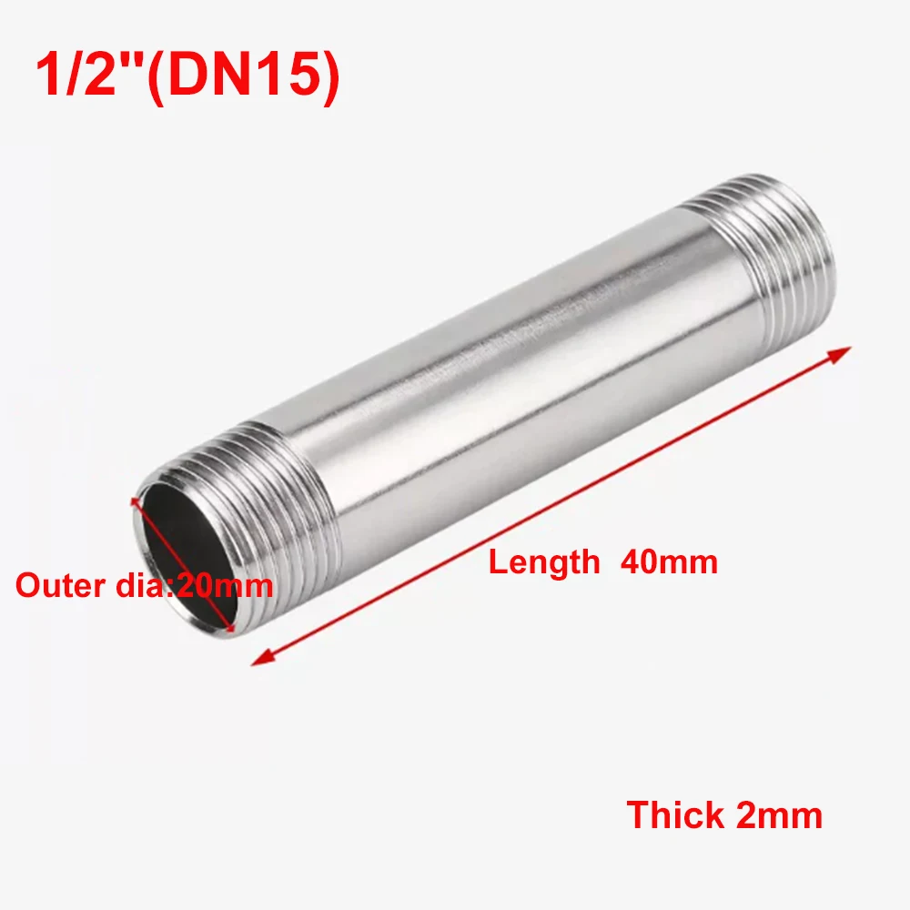 1pcs 316 SS Seamless Double Male Thread Pipe Nipple 2mm Thick 1/2