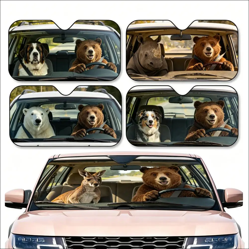 

Bear driving Sun Visor Car Windshield Sunshade | Reusable Aluminum Foil UV Heat Insulation Sun Visor Cover
