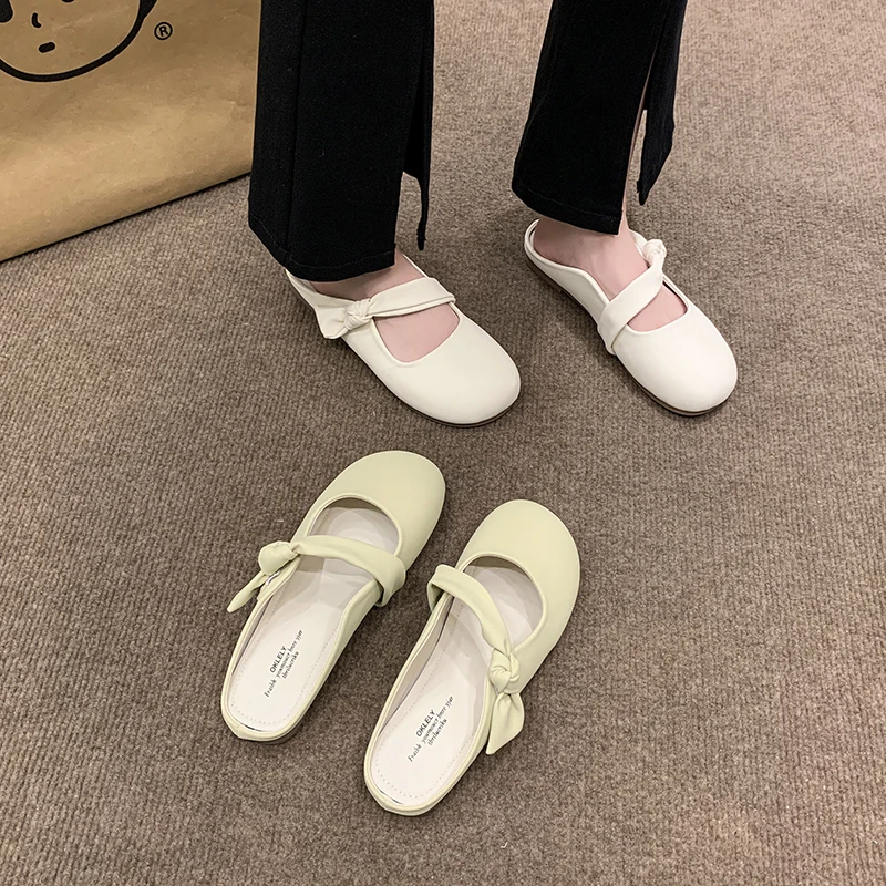 Autumn/spring Women's Causal Concise Outdoor Shoes Round Toe Mules Flats Solid Color Slip on Shoes for Women 2024 Butterfly-kont