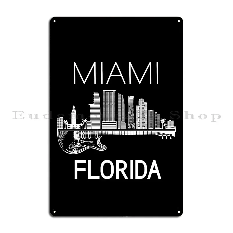 Miami Guitar Gift Men Florida Souvenir Music Miami Metal Plaque Garage Garage Designs Funny Decoration Tin Sign Poster