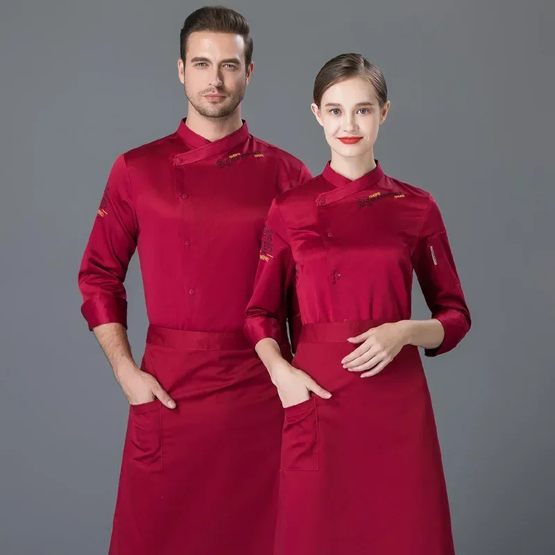 Uniforme de travail à manches longues pour Service de Chef de cuisine de Restaurant occidental d'hôtel, combinaison de cuisine respirante pour hommes et femmes, automne et hiver