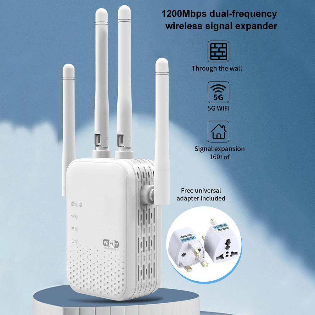 معزز إشارة WiFi بسرعة 1200 ميجابت في الثانية و4 هوائيات خارجية 5 جيجا هرتز و2.4 جيجا هرتز موسع إنترنت ثنائي النطاق للمنزل