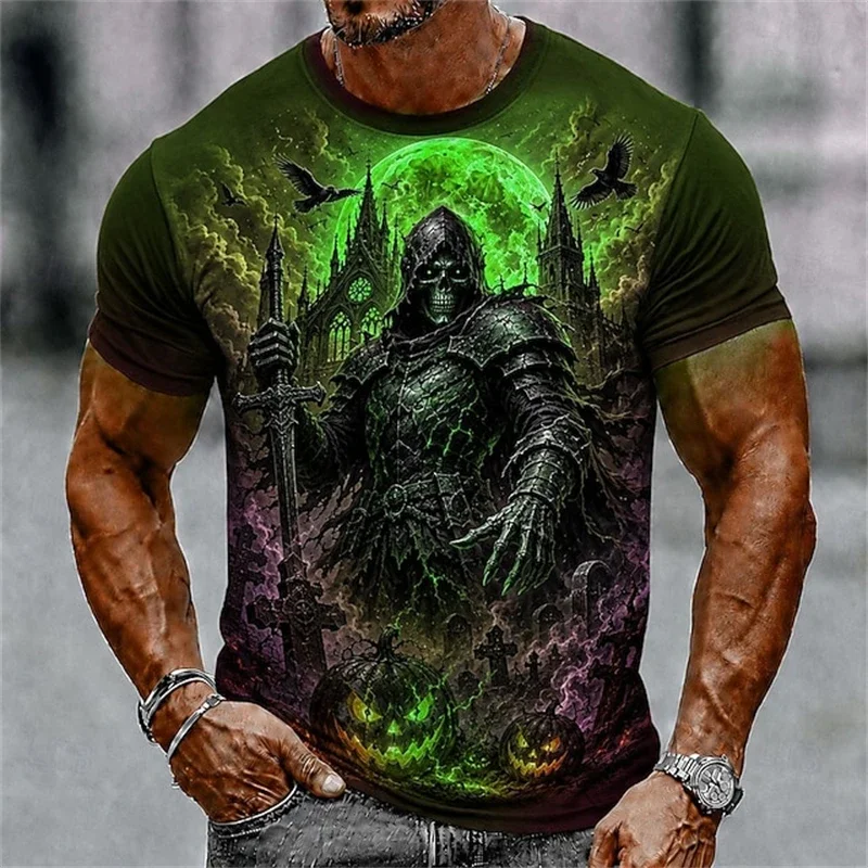 Fashion New Men's Skeleton Ribcage 3D Print T-Shirt Gothic Dark Bone Graphic Short Sleeve Tee Halloween Horror Streetwear Top