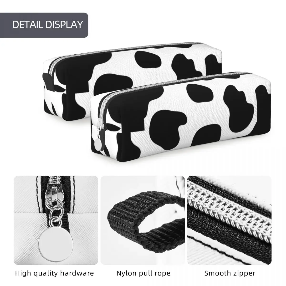 Aesthetic Cow Print Pencil Case New Black and White Pen Bags Student Big Capacity Students School Cosmetic  Pouch