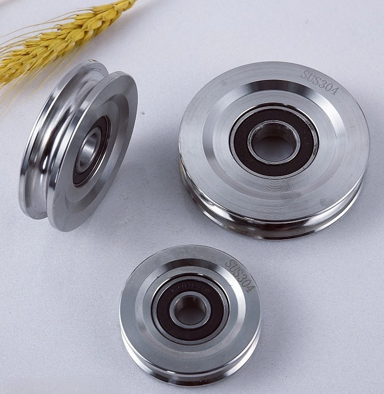 1 قطعة 304 بكرة الفولاذ المقاوم للصدأ U-نوع المسار سلك حبل الأسطوانة الكرة تحمل بكرة رفع استقامة آلة عجلة